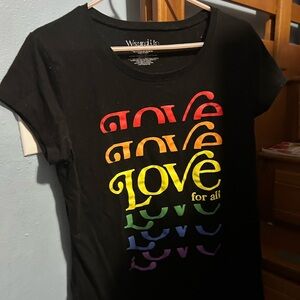 Black Graphic Tee with Rainbow Love Design